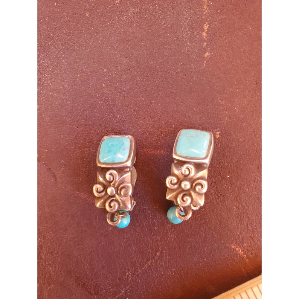 Silver floral with blue drop clip earrings Thai Silver